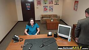 horny nurse stepmom bent over by principal while stepdaughter watches at uni