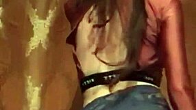 tiktok girl dances in tight miniskirt jeans showing pussy lips and small tits