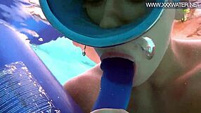 minnie manga teases with underwater dildo blowjob in bikini