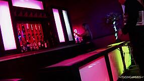 big natural tits bouncing wild in strip club threesome!