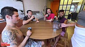 naughty hostess welcomes boyfriends cuckold friends with gangbang hospitality