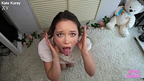 Closeup Brunette Teen Begs Hard for Homemade Mouth Fucking