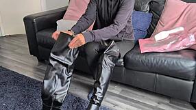 Lingerie-clad housewife tries corset stockings in homemade swingers tease