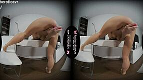 shaved teen brunette masturbates pussy with toy close-up