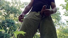 I jerk huge cock publicly in park, cum blasts everywhere