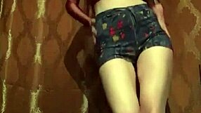 tiktok girl dances in tight miniskirt jeans showing pussy lips and small tits