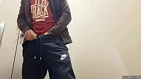 Hunky Muscular Bodybuilder Jerks Monster Cock In Public Bathroom