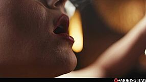 valentina nappi lights up a cigarette, red lipstick ready for dirty italian blowjob and handjob tease