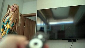 my tv remote freezes time so i strip and fuck my moaning girlfriend's tight pussy hard