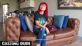 Redhead latina teen's messy deepthroat on monster cock, will she gag more?