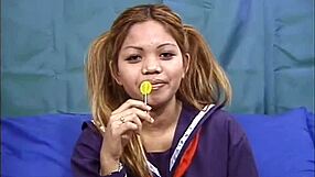 that 18yo asian in pigtails miniskirt rides cock till massive cumshot part 2