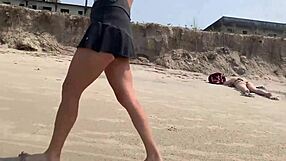 She Handjobs Huge Cock to Public Beach Cumshot