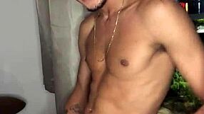 Naughty boy jerks off huge load at building window with handjob tease.