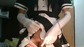 WOW Little Femboy Maid Swallows Huge Load Cum