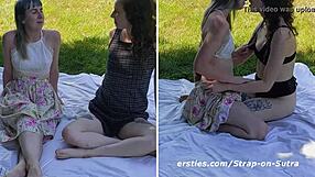 peach and daisy explore strap-on positions outdoors with friends