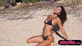 Petite Mexican babe, strip that wet ass at beach for me?