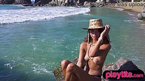 Petite Mexican babe, strip that wet ass at beach for me?