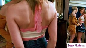 Big Tits Cougar Stepmom Licks Teen Stepdaughter's Shaved Pussy Wet?