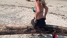 She Handjobs Huge Cock to Public Beach Cumshot