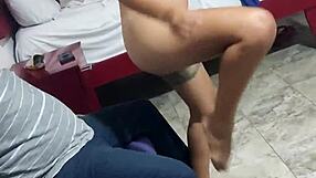 Sexy Latina shakes tattooed tits naked in hotel room