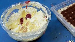 Lesbian Blondes Smear Food on Big Tits Asses, Lick Pussies, Then Pound with Toys!