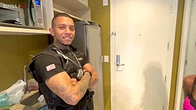 Uniformed police officer joins skinny blonde and friend for doggystyle action