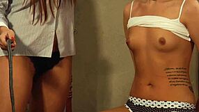 Hot lesbian madame in lingerie fingers pussy masturbates to hard orgasm