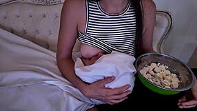 Stepmom feeds milk to horny adult stepson in taboo play