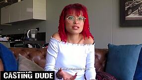 Redhead latina teen's messy deepthroat on monster cock, will she gag more?