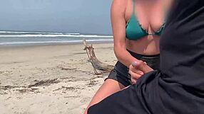She Handjobs Huge Cock to Public Beach Cumshot
