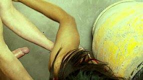 Mia Strips Heels Then Spreads Shaved Pussy for Guy's Hungry Taste