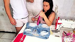 unfaithful brazilian seamstress tries client clothes then rough banging