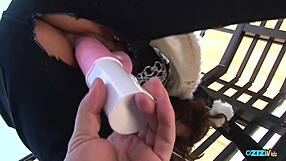 pretty young street girl with big clit nipples masturbates for old man cum