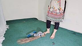 big ass showing thru black transparent pajamas while cleaning