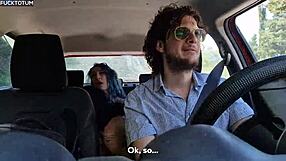 Stranded Italian lesbian hitchhikers share cock for double bj and outdoor pussy fuck