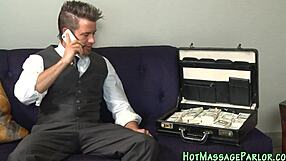 Spunky Masseuse Sucks Monster Cock In Lingerie Handjob Session