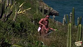 hey pervy blonde, ready for beach dp with two strangers pounding your holes?