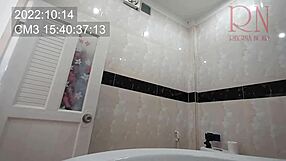 naked curvy maid skips panties while cleaning office toilet space