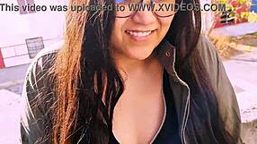 Damn this young slut flashes her wet pussy outdoors then hands over soaked panties for public blowjob