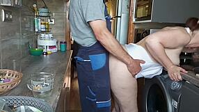 Sexy chubby mature wife fucks huge repairman cock wildly!