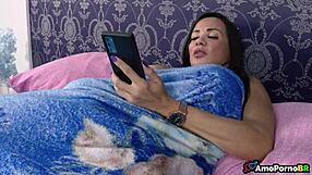 stepmom strokes to stepson's cum while eyeing his new girl