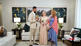 Stepdaughter joins cougar milf for wild ffm threesome with stepdad blast