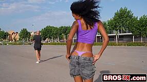 i went crazy fucking this ebony babe with big tits and monster black cock in public every standing spot possible