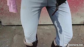 British Exhibitionist Lass Pisses Pants Publicly Outdoors