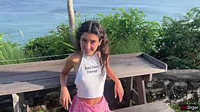 security catches skinny teen in garden bends her over for pov creampie fuck