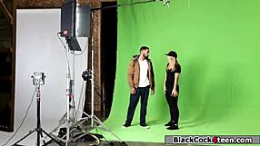 blonde in lingerie dares to ride her shaved black monster cock idol