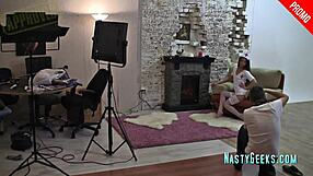 Nurse in stockings seduces with legs during patient photoshoot