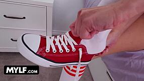 massive baseball bat dildo stretches horny stepmom's pussy watching stepson.