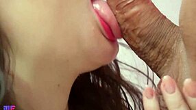 Sensual blowjob filmed close up ends in hot oral creampie explosion