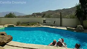 Curvy British Milfs Host Dripping Wet Bareback Orgy in Outdoor Swimming Pool with Monster Cocks